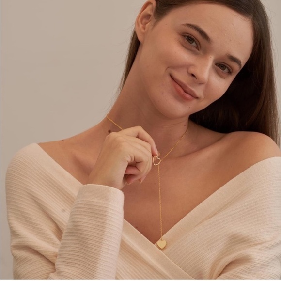 GOLD 14k Gold Plated Heart Lariat Necklace - Picture 2 of 4